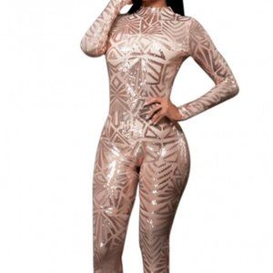 Embroidered Sequin Bodycon Mesh BodySuit Blue